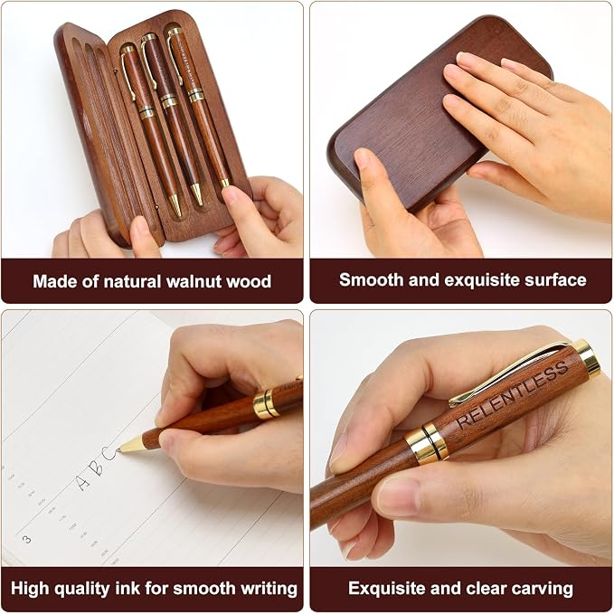 Renawe Fancy Wooden Pens Set with Box Congratulations Gifts for Women Men New Job Promotion Gift for Coworkers Boss Lady Office Business Pen Nice Positive Writing Pens Journaling Luxury Engraved Pens