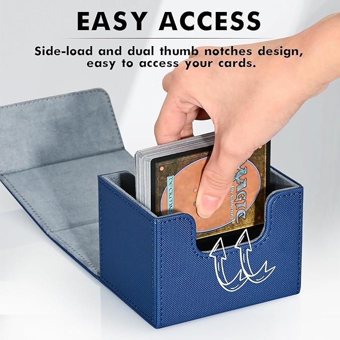 ZLCA Card Deck Box for Trading Cards, MTG Commander Deck Box Holds 120+ Single Sleeved, Leather Magnetic Card Storage Case Fits for TCG CCG Magic (Blue)