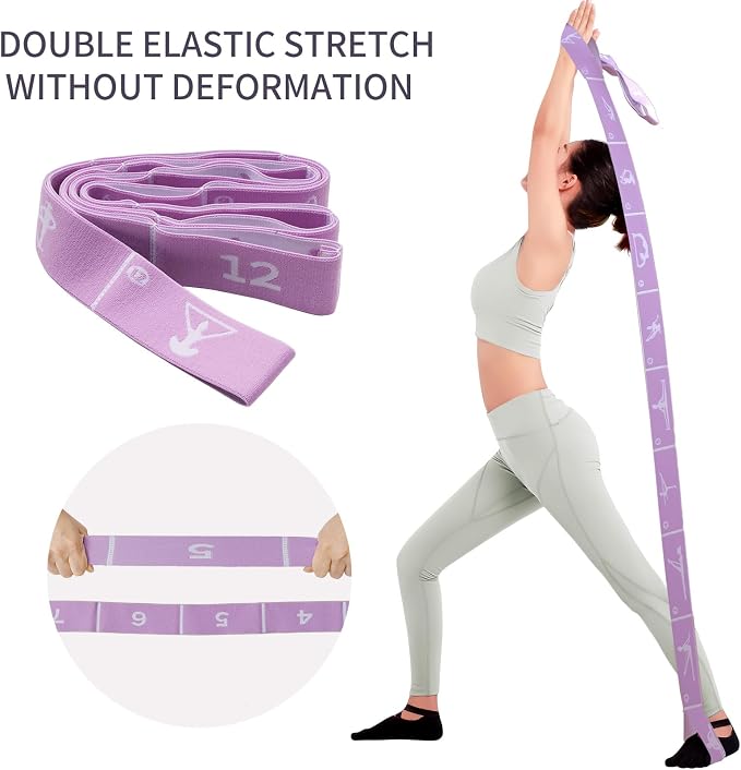 Yoga Strap with 10/12 Loops - Multi-Functional Stretch Band for Pilates, Dance, Gymnastics, Physical Therapy, Flexibility & Resistance Training, Ballet, Latin Workouts
