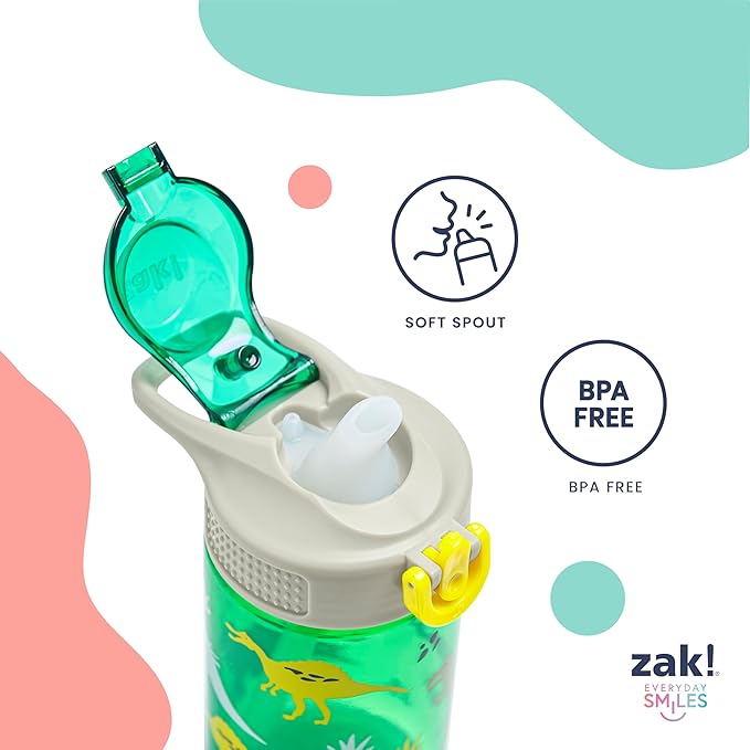 Zak Designs Sage Kids Water Bottle For School or Travel, 16oz Durable Plastic Water Bottle With Straw, Handle, and Leak-Proof, Pop-Up Spout Cover, 2-Pack Set (Berry and Bows)