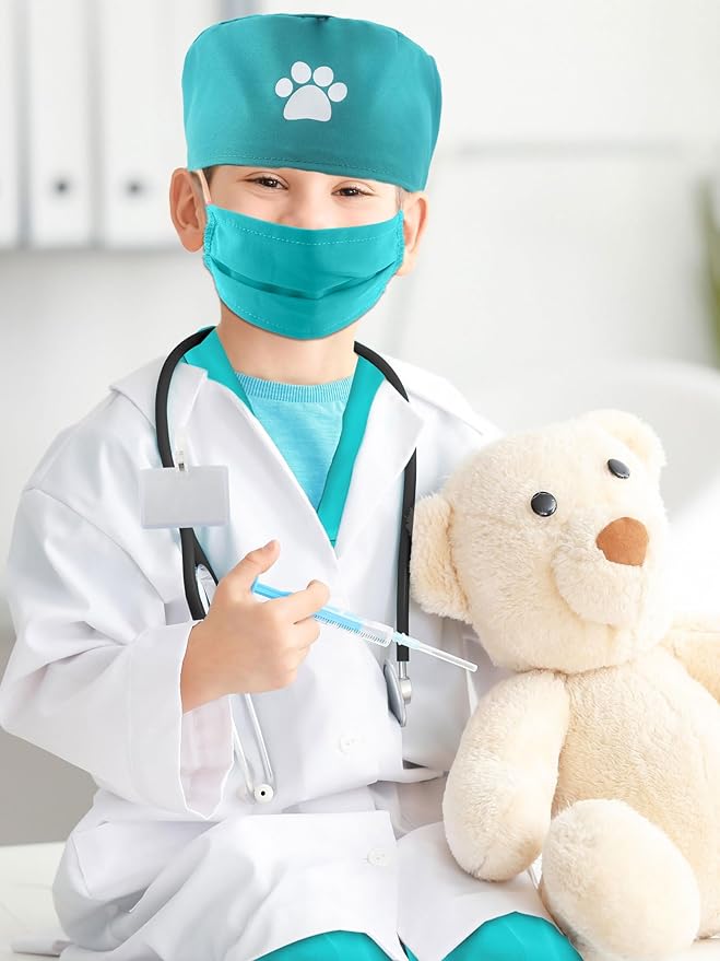 7 Pcs Kids Veterinary Costume Set Animal Doctor Dress Up Outfits for Kids Career Day Role Play Halloween Cosplay Pretend Play