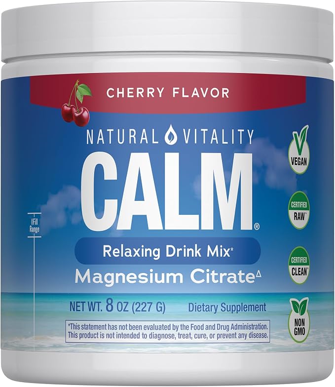 Natural Vitality Calm, Magnesium Supplement, Anti-Stress Drink Mix Powder, Gluten Free, Vegan, & Non-GMO, Cherry, 8 oz