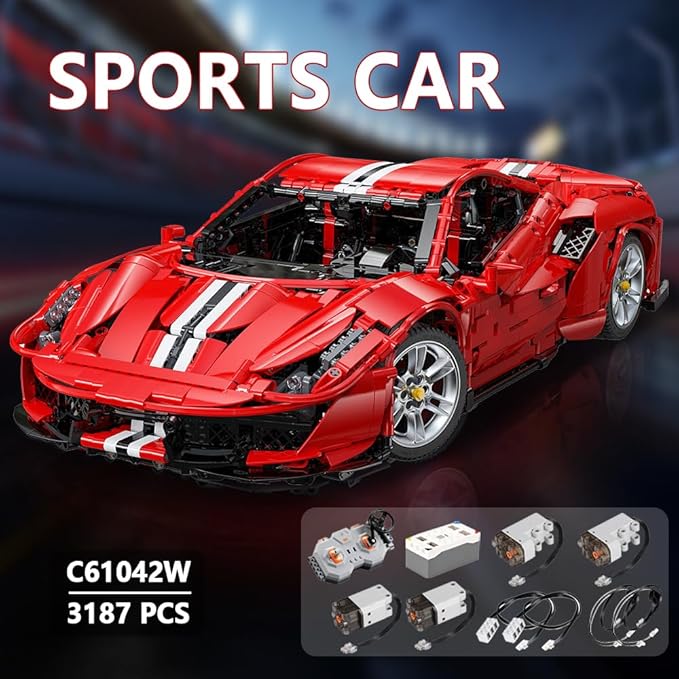 Master C61042W Super Car Building Kit, MOC Remote Control Car, 1:8 RC Collectible Scale Model Technique Car Blocks Set for Adults (3187 PCS)