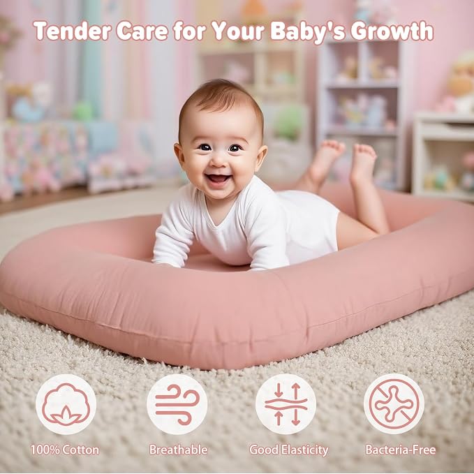 Baby Lounger for Infants Babies 0-24 Months, Bionic Organic Lounger, Soft Cotton Breathable Infant Floor Seats & Loungers for Newborn Baby Shower Gifts (Pink)