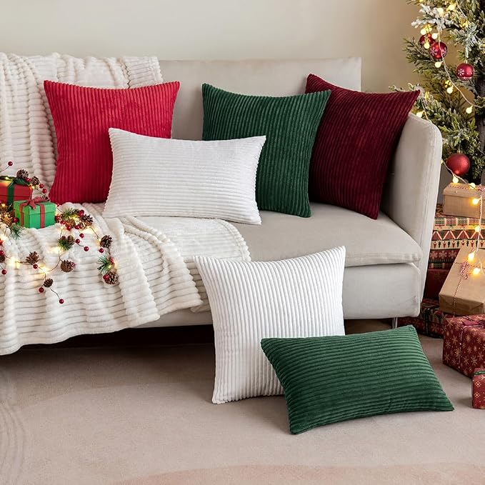 MIULEE Decorative Corduroy Throw Pillow Covers Set of 2 18x18 Army Green | Soft Striped Textured Cushion Cases, Boho Natural Greenery Pillowcases for Home Decor, for Couch Chair Sofa Bed Living Room