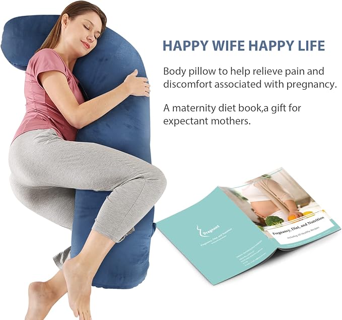 BATTOP Pregnancy Pillows for Sleeping,Body Maternity Pillow with Cooling Washable Cover,Support for Back,Hips,Legs,Belly for Pregnant Women,New Mom Gifts for Women (Dark Blue)