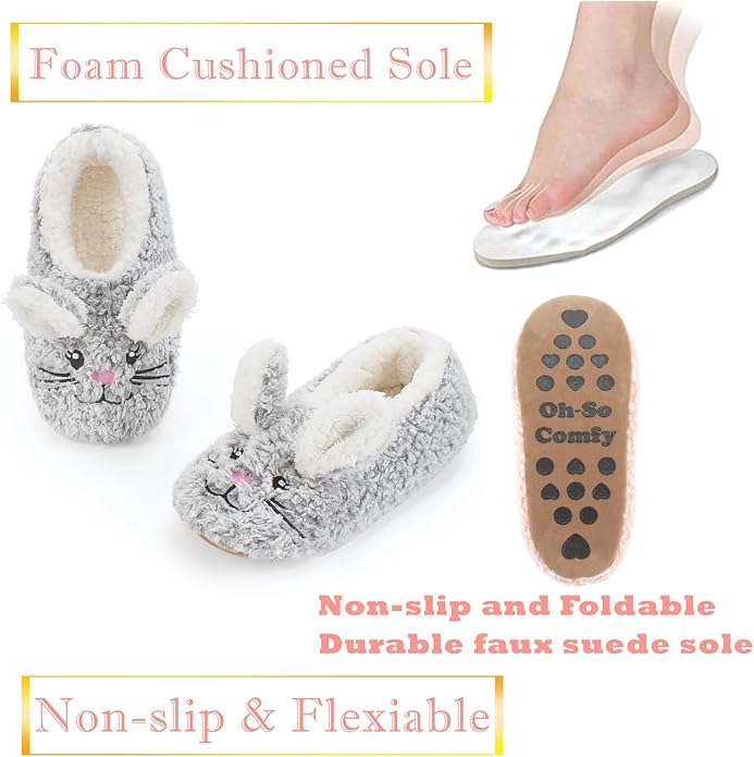 Cute Animal House Slippers, Warm Fuzzy Slipper Socks with Grippers Non Slip, Cozy Funny Gifts
