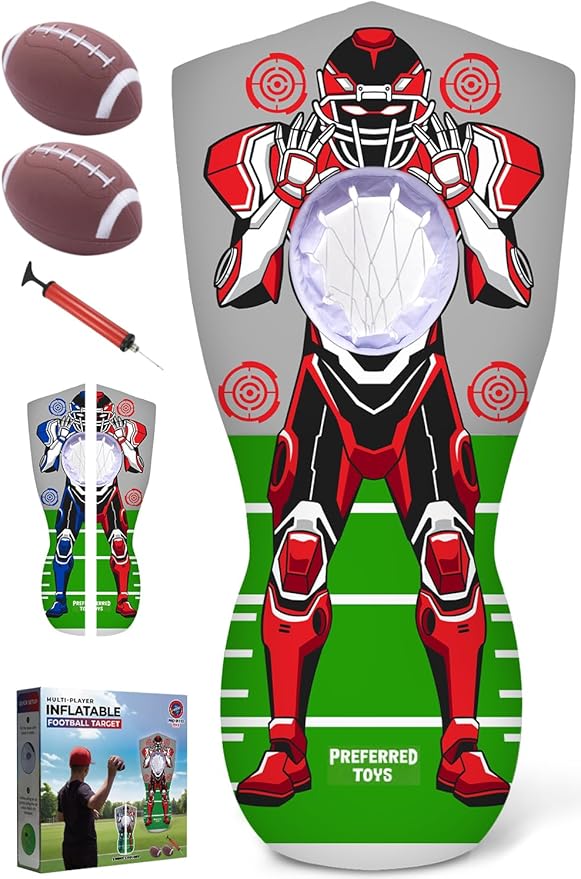 Inflatable Football Target - Double-Sided Toss Training Game with Mini Footballs - Fun Kids Throwing Football Games for Indoors, Outdoors, Birthdays, Camping, Beach - 65 Inch