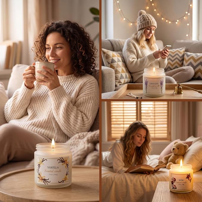 Scented Candles for Women, 3.5oz Floral Soy Candles for Home Scented, 6 Pack Relaxing Candles for Women Stress Relief, Aromatherapy Candles Gifts for Woman Birthday Anniversary Bath Yoga
