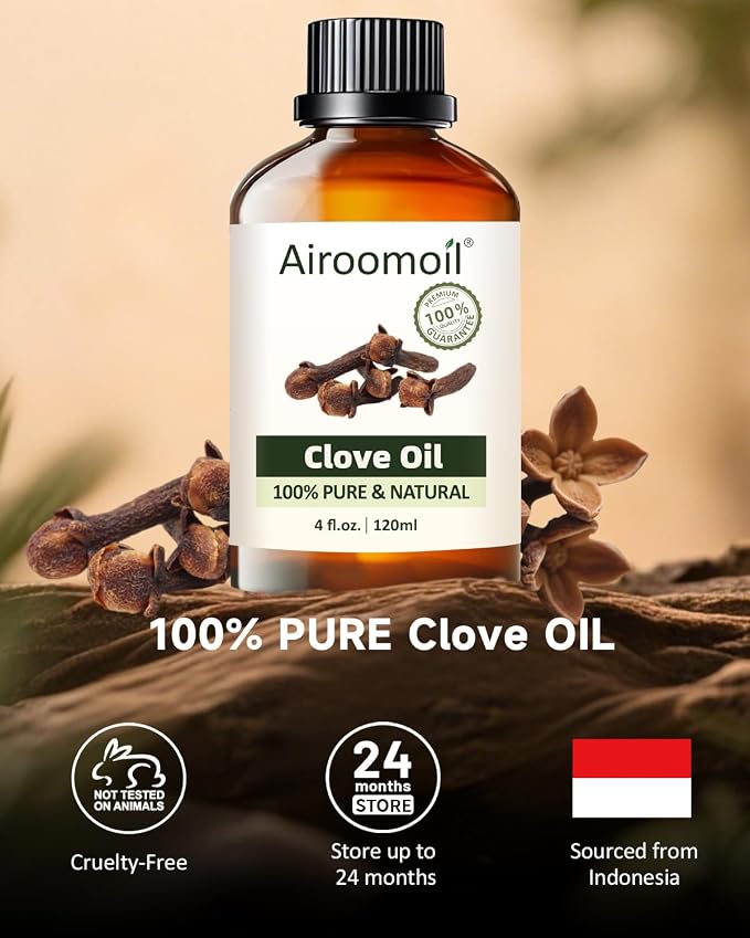 Clove Essential Oil, 100% Natural, Warm Spicy Scent, 4 Fl Oz | for Skin, Aromatherapy, Home Fragrance Diffusion, Massage & DIY Crafts (Candles, Soap), Ideal Relaxing Gift for Holidays