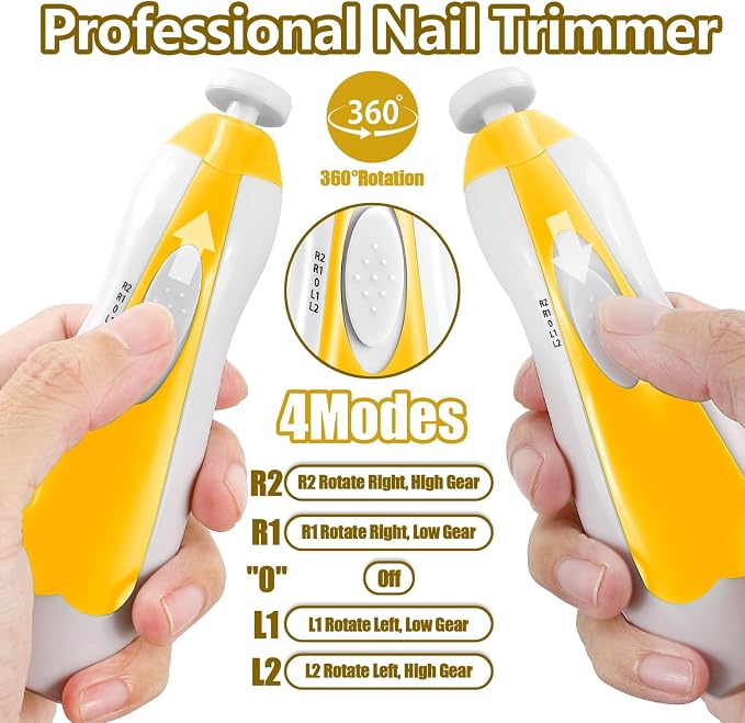 Qunlions life Baby Nail Trimmer Electric, 6 in 1 Rechargeable Baby Nail Clippers Manicure Set Grooming Kit for Toddler Infant or Adults (Yellow)