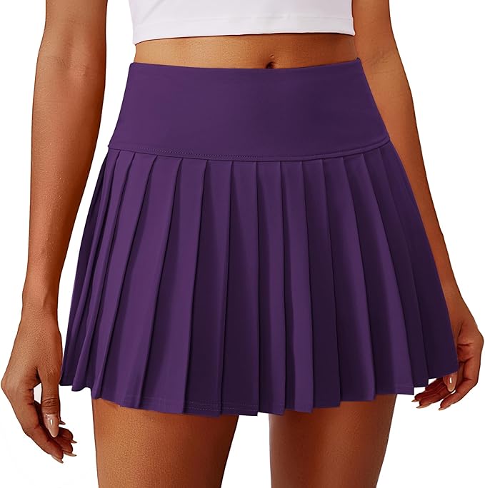 PINSPARK Pleated Tennis Skirts Mini Athletic Golf Skorts with Pocket | 14", High Waist, Lightweight, Quick Dry, Stretchy, Inner Shorts, Sun Protection, Pickleball, Casual, for Women