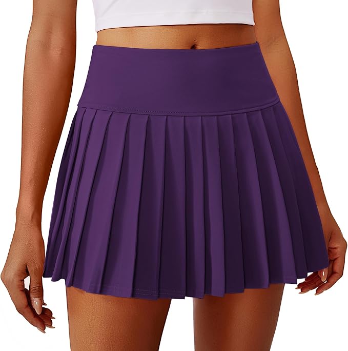PINSPARK Pleated Tennis Skirts Mini Athletic Golf Skorts with Pocket | 14", High Waist, Lightweight, Quick Dry, Stretchy, Inner Shorts, Sun Protection, Pickleball, Casual, for Women