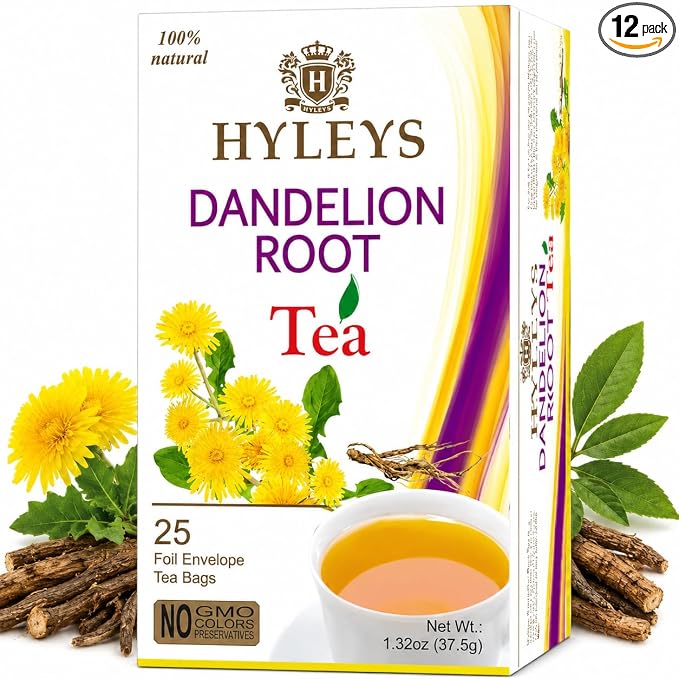 Hyleys Dandelion Root & Green Tea with Milk Thistle and Licorice Root - Herbal Detox Blend - 25 Tea Bags (12 Pack - 300 Tea Bags Total)