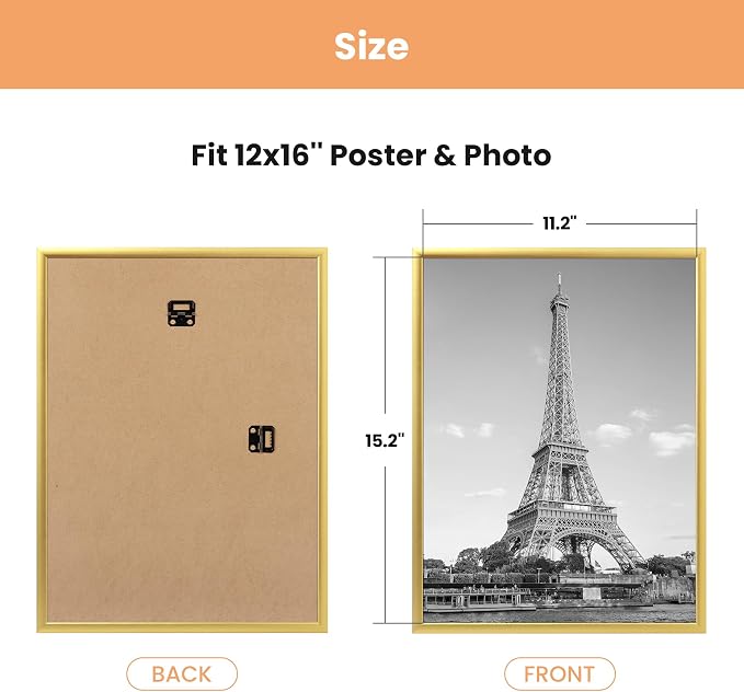 upsimples 12x16 Poster Frame, Easy Slide-In Assembly, Gold, 3 Pack | Gallery Wall 12 x 16 Picture Frames Set for Family, Wedding, Christmas, Easy to Change Photos