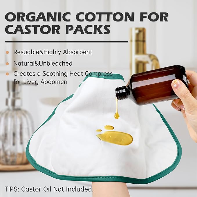 2 Pcs Castor Oil Pack Wrap, Castor Oil Compress for Liver Detox, Insomnia, Constipation Green