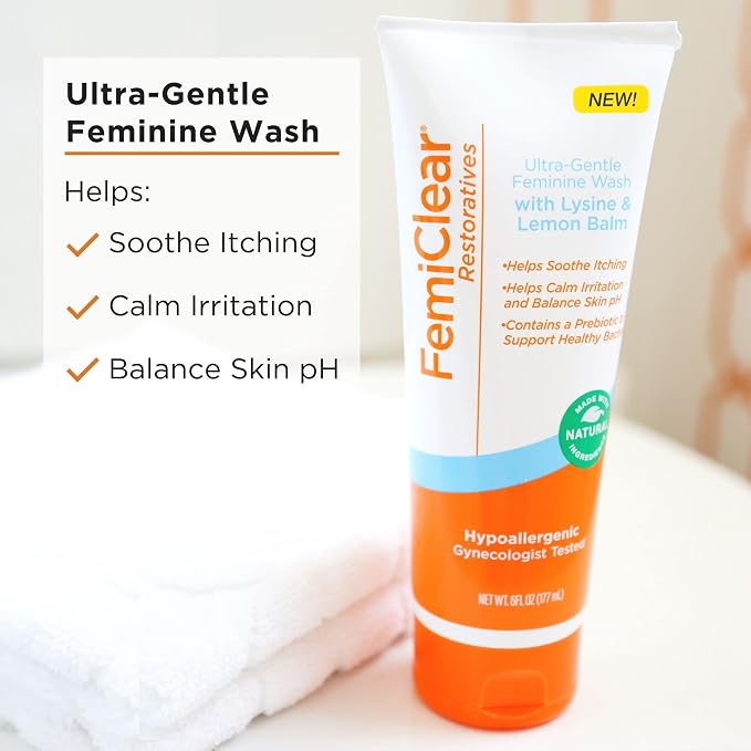 FemiClear Complete Feminine Care, Gentle Wash & Herpes Relief Cream - Natural Ingredients for Comfort