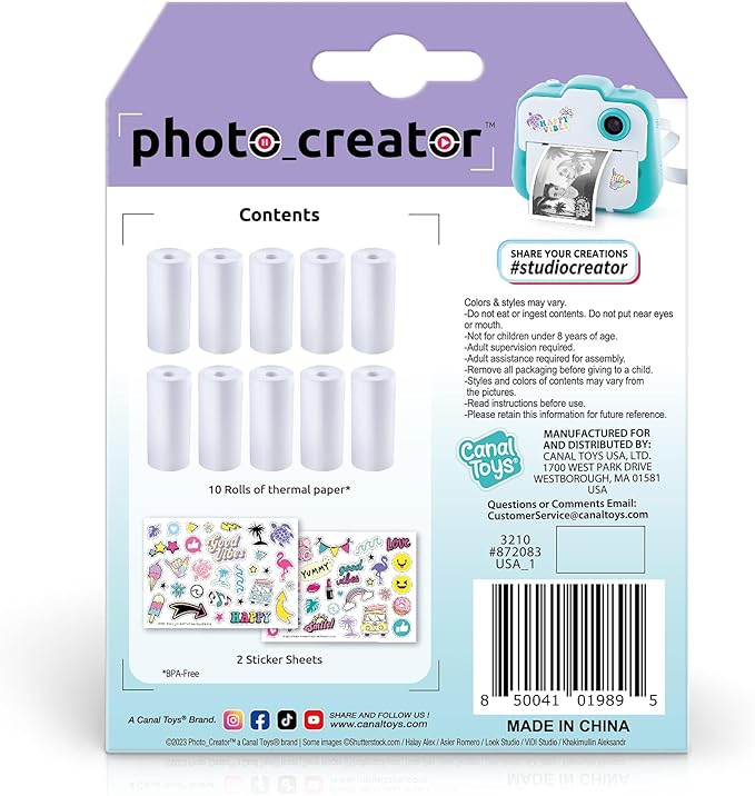 Canal Toys Photo_Creator Instant Print Camera Refill set- includes 10 rolls of white thermal paper and 2 sticker sheets