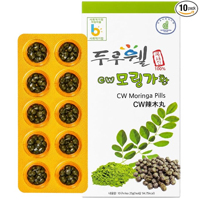 Korean Food Duruwel Moringa Grain Bites, Farm-Grown Leaves 25g x 10 Packs | Made with 100% Korean farm-grown moringa leaves in 10 individual packs for a convenient traditional grain snack.