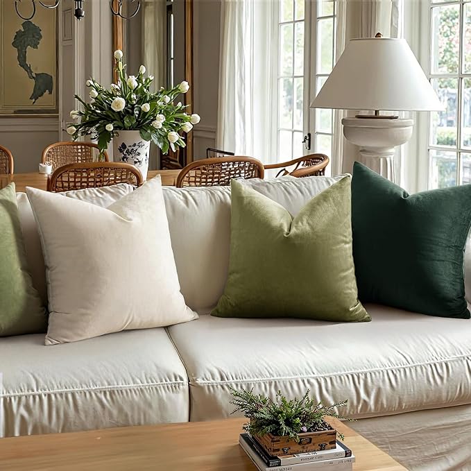 MIULEE Velvet Throw Pillow Covers 22x22 Inch Pack of 2 Army Green | Soft Solid Decorative Pillow Covers, Modern Luxury Home Decor, for Couch Chair Sofa Bedroom Livingroom