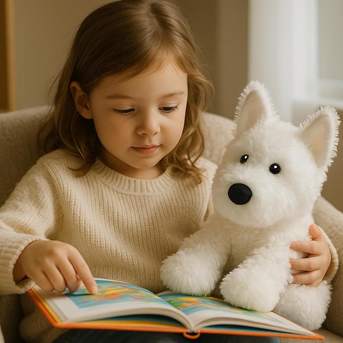 West Highland White Terrier Dog White Westie Puppy Stuffed Animals Plush Toys for Kids Girls Boys Baby Birthday Bedtime Gift, 12 inches