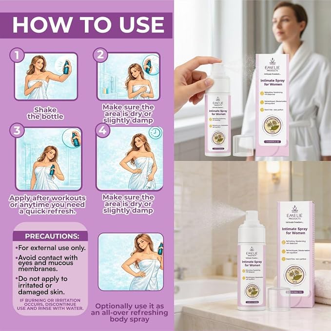 Intimate Spray for Women – Refreshing Feminine Spray with Chamomile, Chrysanthemum & Tangerine Extract – pH Balanced Daily Care for Sensitive Skin – 4.05 fl oz
