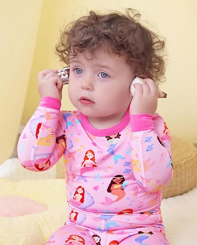 Bamboo Viscose Toddler Girls Kids Pajamas Unicorn Mermaid Pjs Long Sleeve Snug fit 12M-8Y 2pcs Soft Jammies