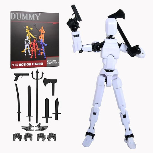T-13 Action Figure with Pose Stand,Anime Robot Building Toy Sets,Lucky Puppet Joints for Boys,Girls,Men,Women,Multi-Jointed Moveable Dummy Desk Decoration,Desktop Ornament for Game Lover,White