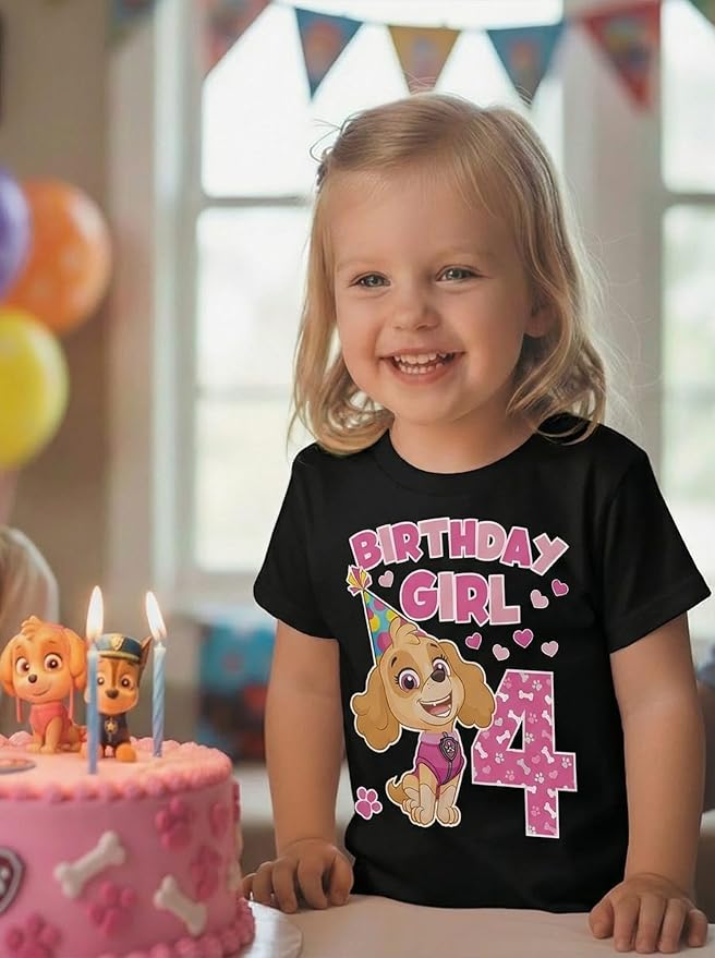 Skye Paw Patrol 4th Birthday Girl Shirt for 4 Year Old Girls - Pup-Themed Party Toddler T-Shirt