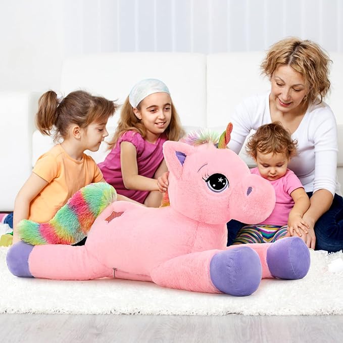 Tezituor 43in Giant Unicorn Plush Toys,Big Pink Unicorn Stuffed Animals,Lovely Unicorn Birthday Decorations for Children,Great Unicorns Gifts for Girls for Birthday Party, Christmas, Valentine’s Day