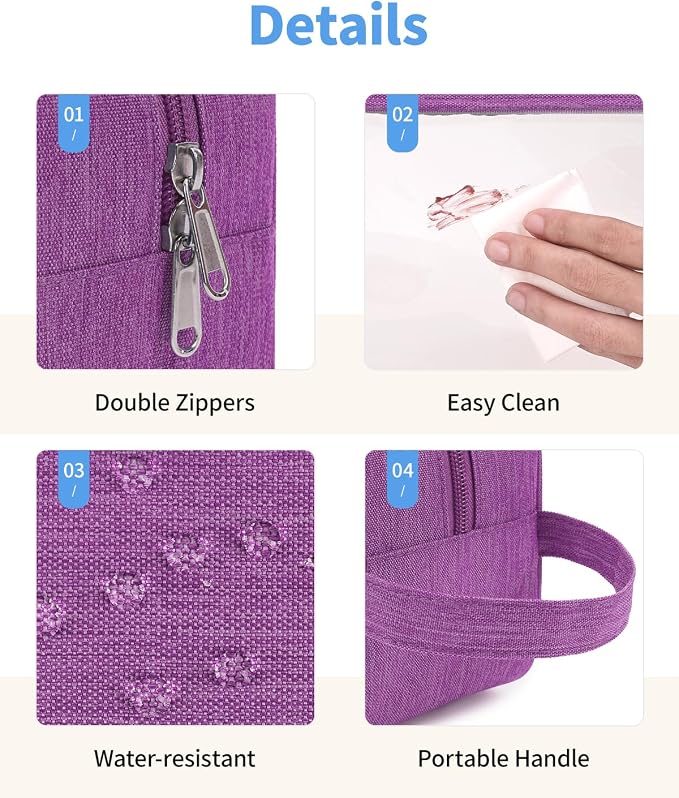 Narwey Clear Travel Toiletry Bags for Traveling Toiletries Men Women, Clear Makeup Bag Cosmetic Bag with Zipper, Make Up Pouch Organizer Bag with Handle, Skincare Beach Snack Medicine Bag, Purple
