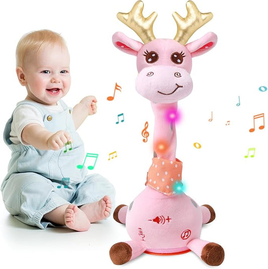 MIAODAM Dancing Talking Giraffe Stuffed Animal, Singing 10 Children's Song, Baby Toy Repeats What You Say, Christmas Colorful Glowing Giraffe Plush Interactive Toys for Toddlers 1-3 Year(Pink)
