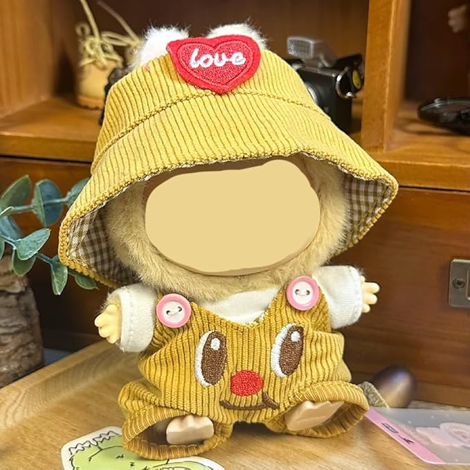 Clothes for LABUBU, Hat & Overalls Set for 17/15cm Accessories Suit, Cute Clothes for Dress up Unique Style (Butter Bear)