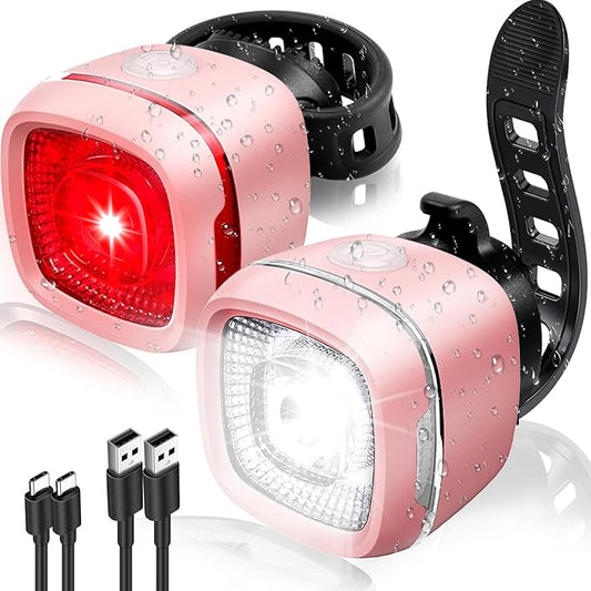 Bicycle Front and Rear Lights,Bike Light, Type-C Rechargeable, Flashing Light，Suitable for Night Riding, Cycling，Accessories for Bicycle，Headlight &Taillight for Girls Kids