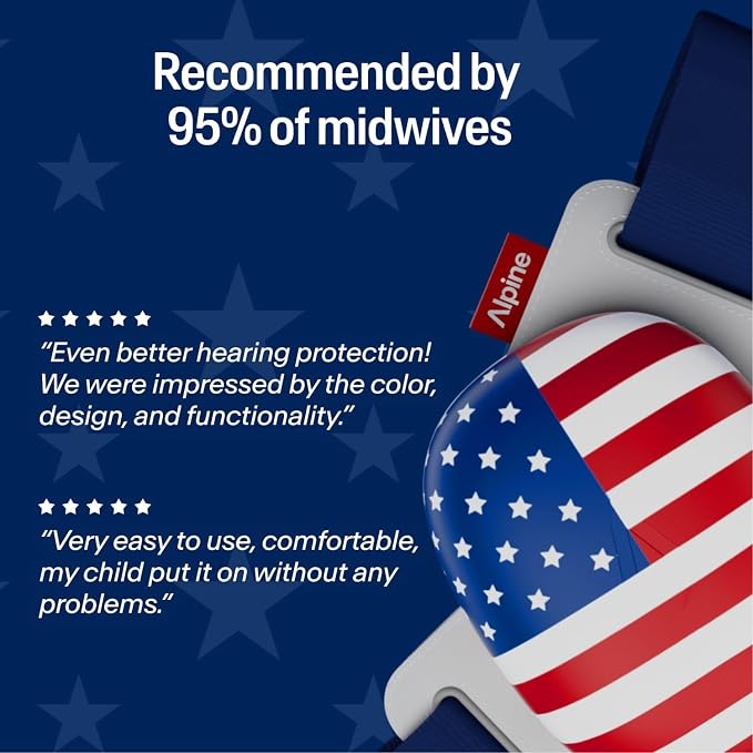 Alpine Muffy Baby Comfort, America250 Special Edition, Protects Hearing for Babies & Toddlers, CE & ANSI Certified, Safe fit & Comfort, Multi-adjustable from 3 months up to 5 yrs, 24dB, Fourth of July