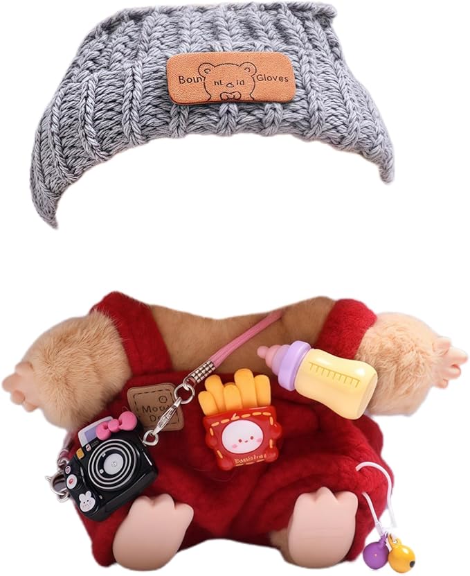 Designer Clothes for 15cm/17cm Dolls, Doll Knit Outfit Accessories with Red Sweater Overall, Black Camera and Beanie, DDK-Red