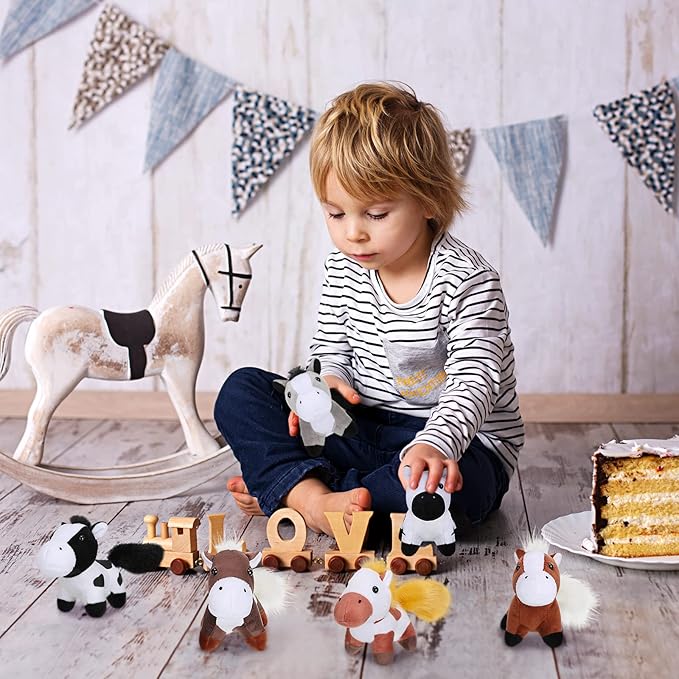Sumind 8 Pcs Cat Stuffed Animals Bulk Plush Pets 5 Inch Cute Assorted Plush Cats Horse for Birthday Halloween Christmas Party Favors Favors(Horse)