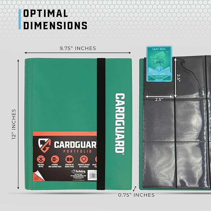 CardGuard Trading Card Binder Pro-Folio – 9 Pocket Binder - Side-Loading Album, Durable & Acid-Free Storage for Pokémon, YuGiOh, MTG, TCG, Game & Sports Cards, Dark Green