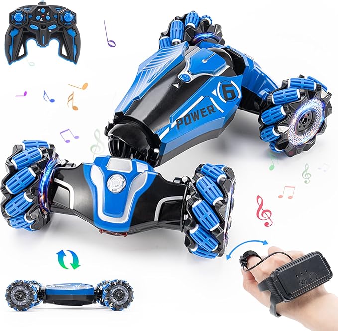 YEMIAI RC Stunt Car, 2.4GHz 4WD Drive Remote Controlled Gesture Sensor Toy Car, Hand Remote Control car with 360° Flipping Light and Music, Children's Toys for Boys and Girls Aged 5-13