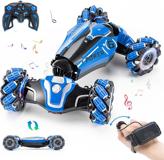 YEMIAI RC Stunt Car, 2.4GHz 4WD Drive Remote Controlled Gesture Sensor Toy Car, Hand Remote Control car with 360° Flipping Light and Music, Children's Toys for Boys and Girls Aged 5-13