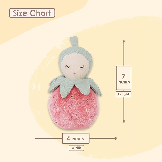 MON AMI Pinky Berry Soft Baby Rattle Toy – 7” Plush Stuffed Animal with Sound, Baby Rattle for Infants