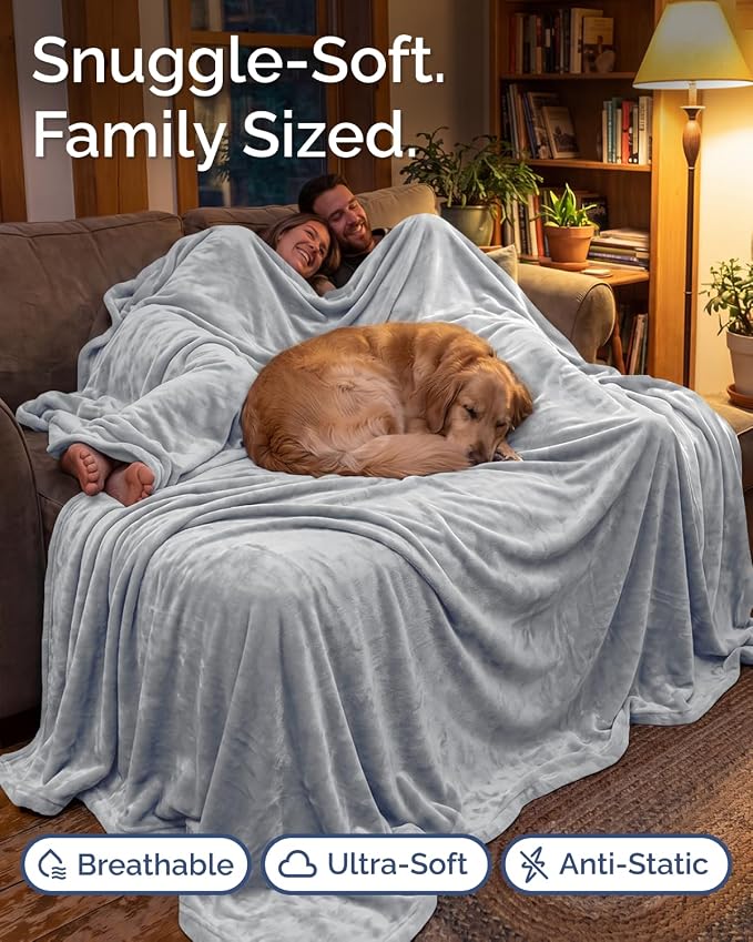 Ultra Soft Fleece Blanket Oversized King Size - Flannel Fleece Luxury Blanket - Lightweight for Couch Bed Chair - Thick, Warm and Breathable - All Season Cozy, Grey