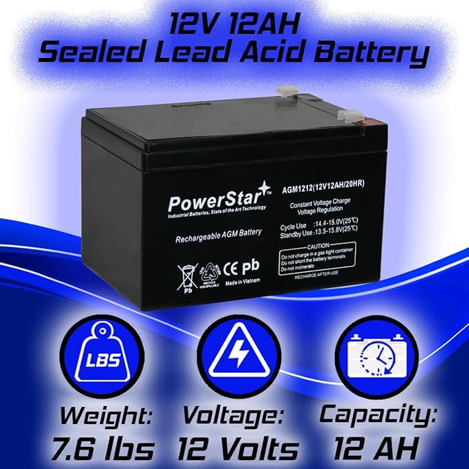 PowerStar 12V 12ah SLA Replacement Battery for Little Tikes H2 (Hummer 2) Toy Car