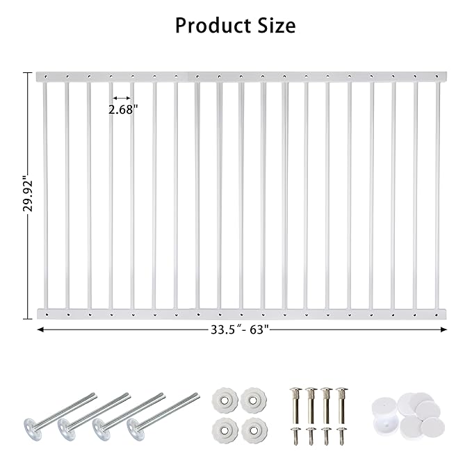 Window Guards for Children, Fit 33.5"-63" Wide Window Security Bar, White Window Bars Security Inside, 29.92inch High Child Safety Window Guard (2 Piece)