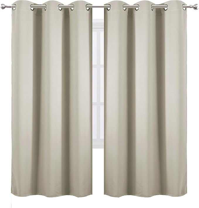 LEMOMO Light Beige Thermal Blackout Curtains/42 x 72 Inch/Set of 2 Panels Room Darkening Curtains for Bedroom