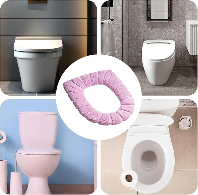 5 Pack Soft Washable Toilet Seat Covers, Thicker & Warmer Stretchable Cloth Pads for Bathroom, Cozy Pink Toilet Accessories Pink