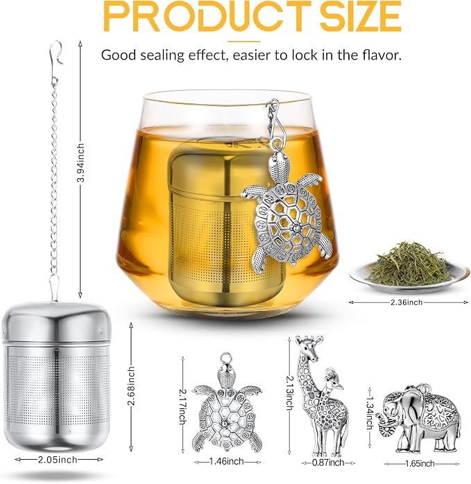 3 Sets Tea Infusers Steeper for Loose Leaf Tea Holder Stainless Steel Tea Ball Mesh Strainer Filters with Drip Trays and Pendant(Cute Style)