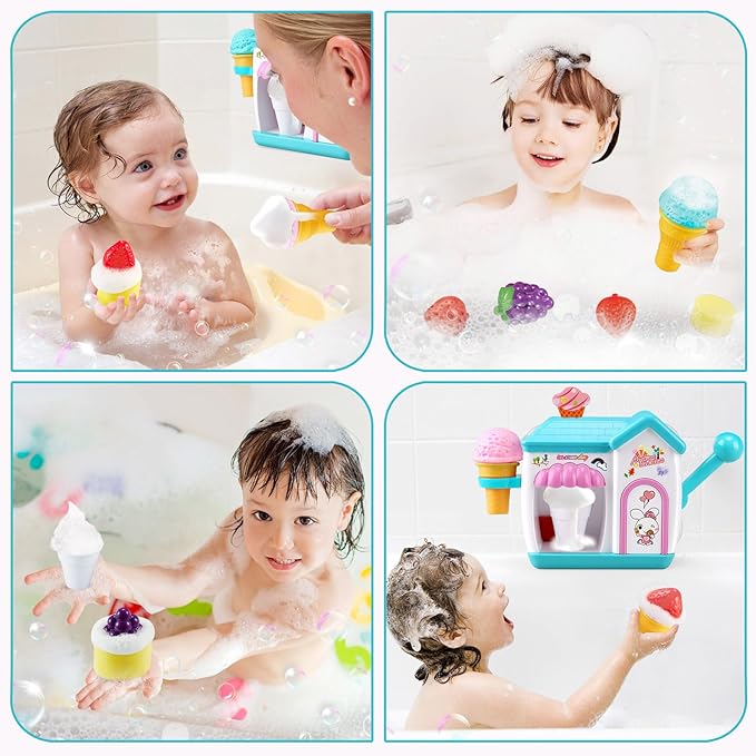 Toddler Bath Toys for 3 4 5 6 7 8 Years Old Girls, Bubble Ice Cream Maker Bath Toy, Shower Toys, Toddler Bath Toys Age 2-4, Bathtub Bubble Machine, Toy for 3 4 5 6 7 8 Years Old Boys Girls