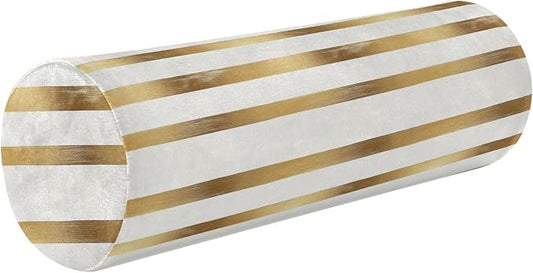 Bolster Pillow for Reading Neck Roll Pillow Memory Foam Round Pillow Insert Cylinder Decorative Pillow Bed Back Support Gold Stripe