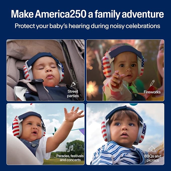 Alpine Muffy Baby Comfort, America250 Special Edition, Protects Hearing for Babies & Toddlers, CE & ANSI Certified, Safe fit & Comfort, Multi-adjustable from 3 months up to 5 yrs, 24dB, Fourth of July